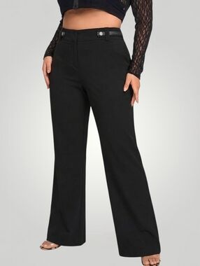 Ann Taylor LOFT Marisa Black Trouser Pants 12 Stretch Cotton Striped Waistband